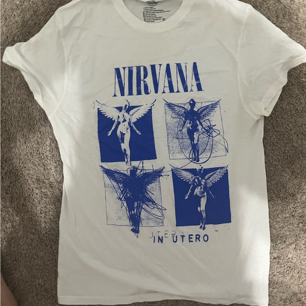 NIRVANA White and Blue Short Sleeve Tee